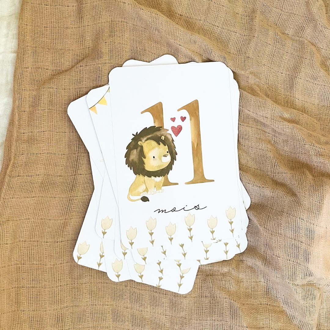 Baby milestone cards - First year - Tiger and Lion