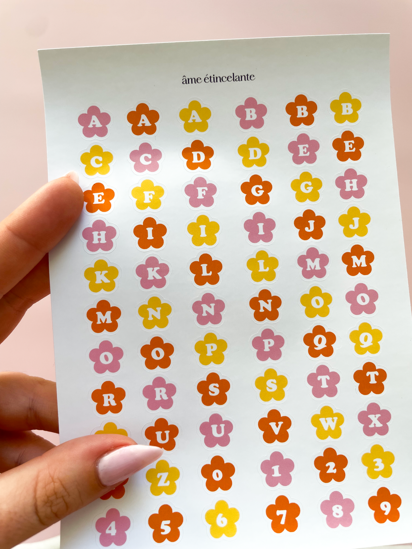 Planche de stickers - alphabet fleurs multicolores