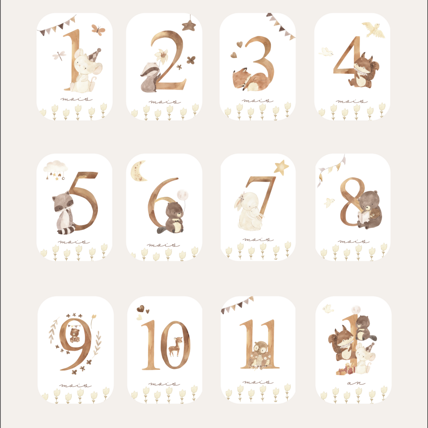 Baby milestone cards - First year - Bohemian Forest