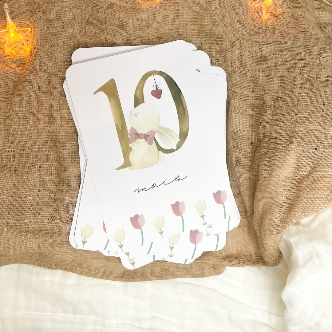 Baby milestone cards - First year - Coquette Rabbit