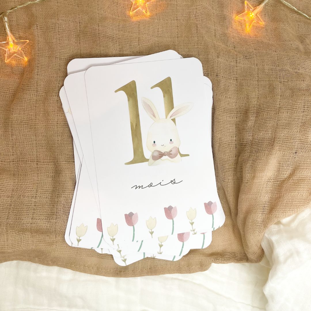 Baby milestone cards - First year - Coquette Rabbit