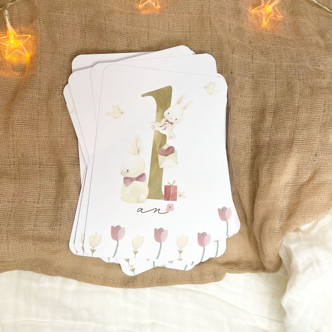 Baby milestone cards - First year - Coquette Rabbit