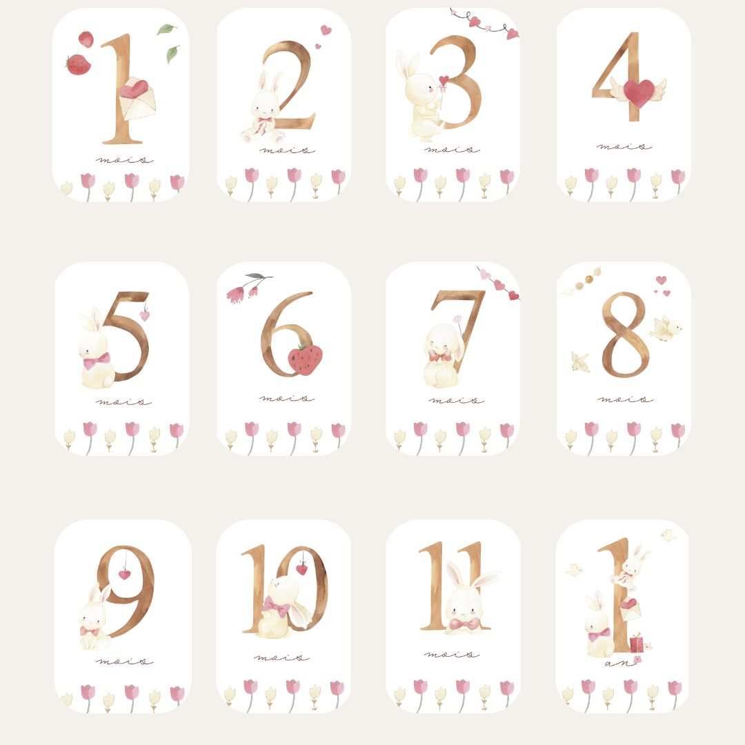 Baby milestone cards - First year - Coquette Rabbit