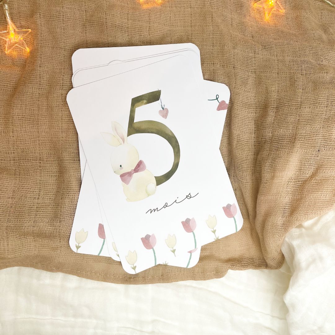 Baby milestone cards - First year - Coquette Rabbit