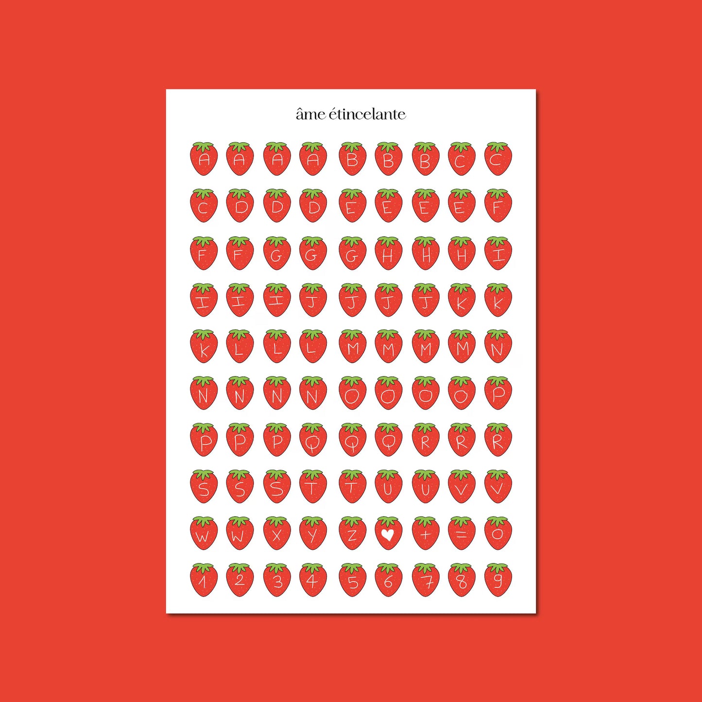 Planche de stickers - alphabet fraise