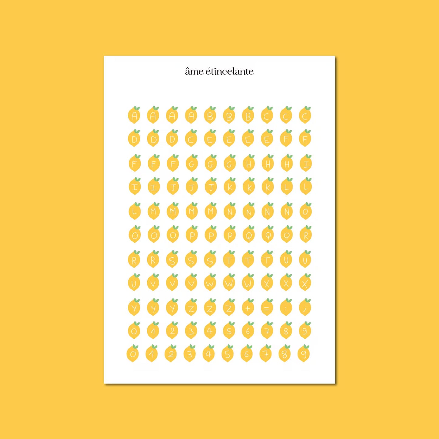 Planche de stickers - alphabet citron