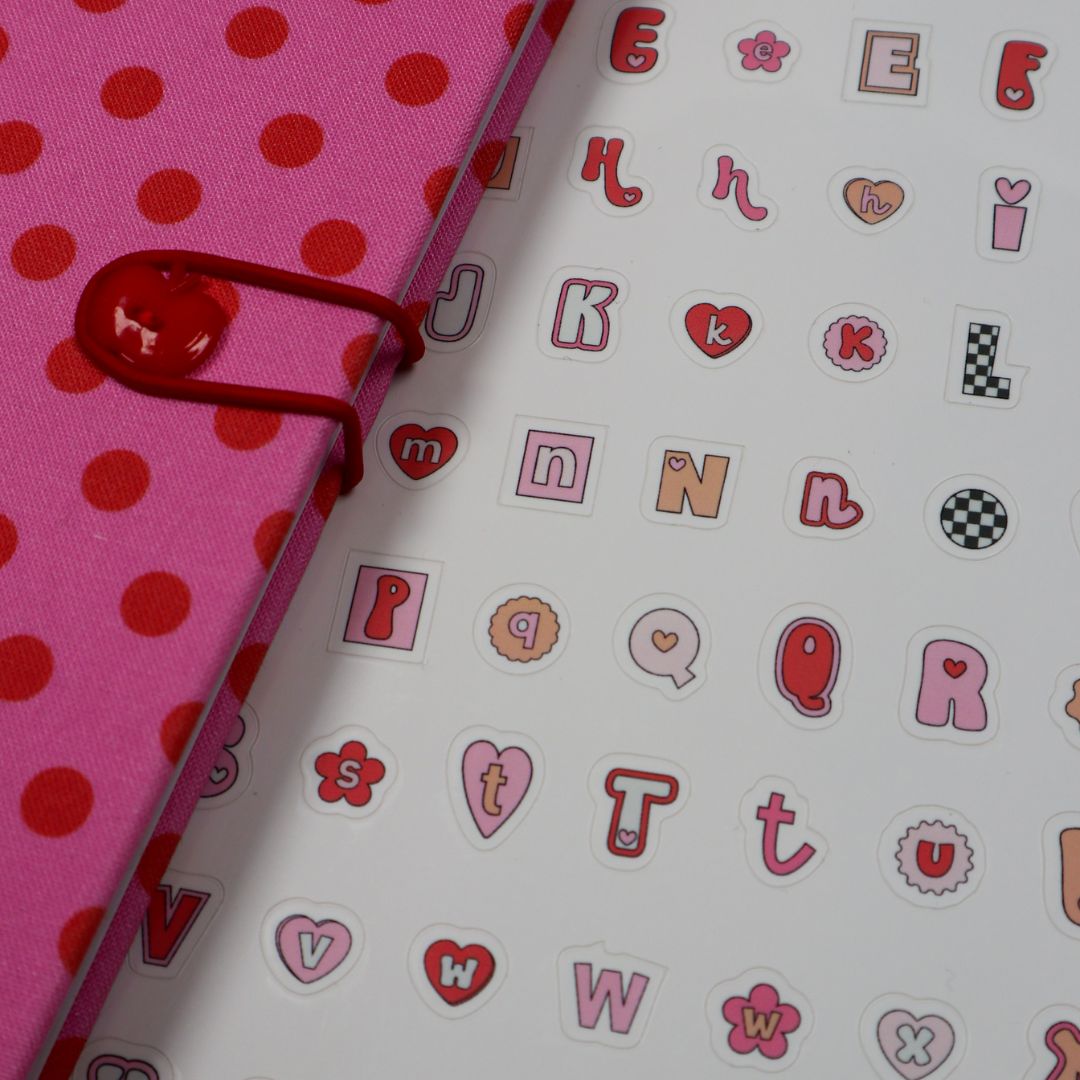 Planches de stickers - alphabet rétro love