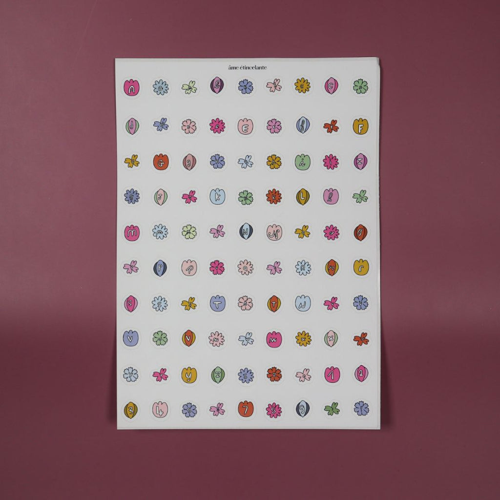 Planches de stickers - alphabet fleurs 🌸