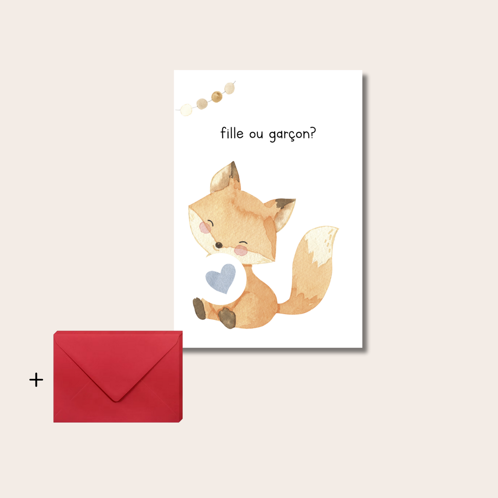 Gender reveal card - Sitting fox