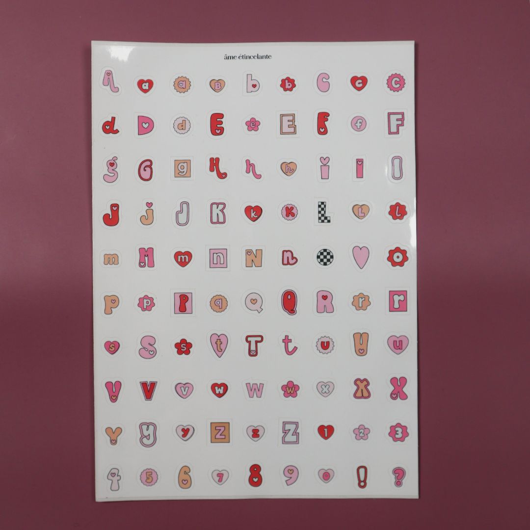 Planches de stickers - alphabet rétro love