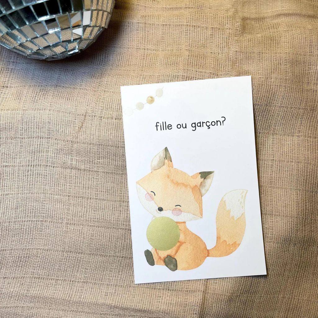 Gender reveal card - Sitting fox