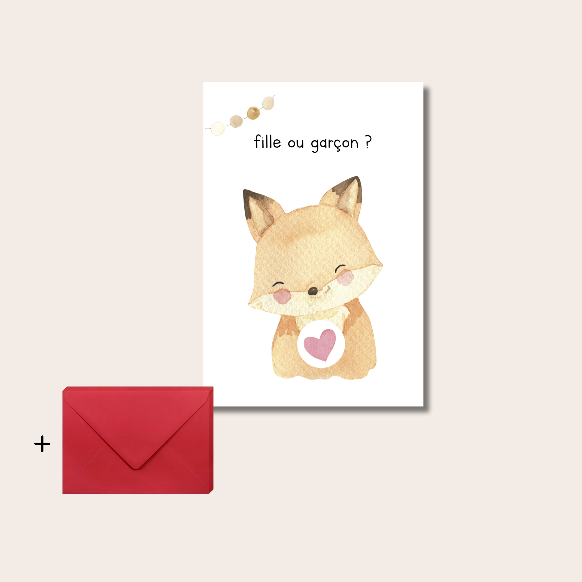 Gender reveal card - happy fox