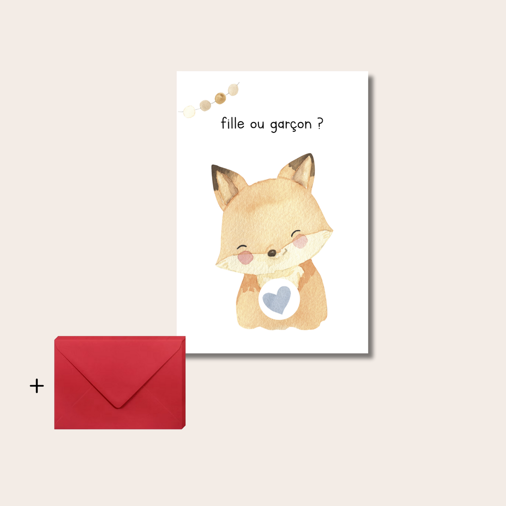 Gender reveal card - happy fox