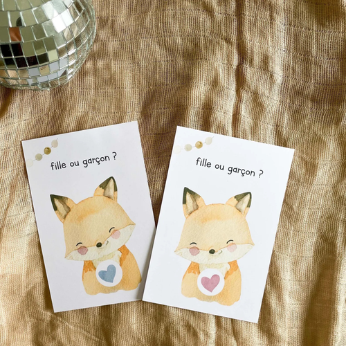 Gender reveal card - happy fox