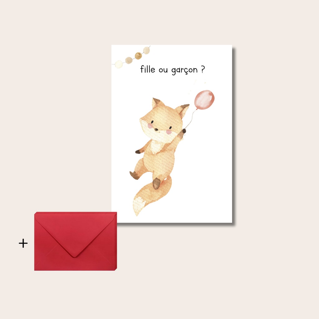 Gender reveal card - Fox &amp; Balloons