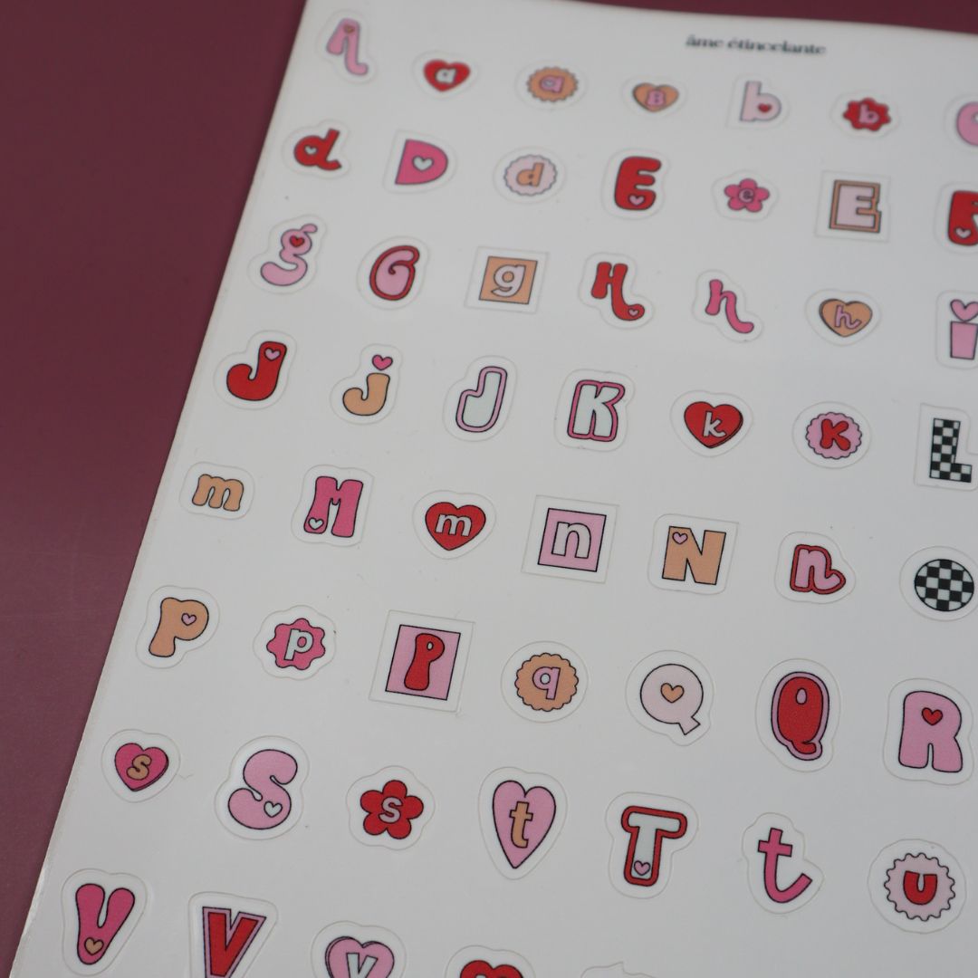 Planches de stickers - alphabet rétro love