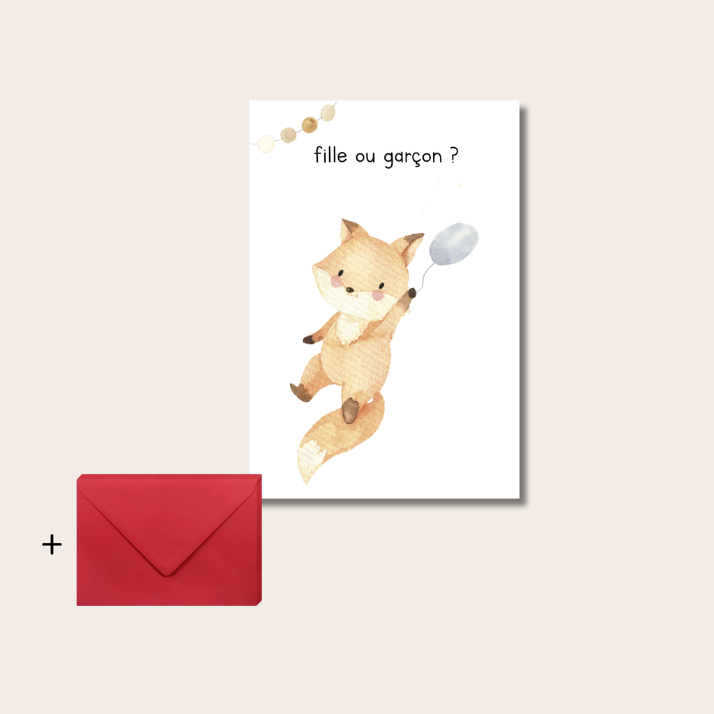 Gender reveal card - Fox &amp; Balloons