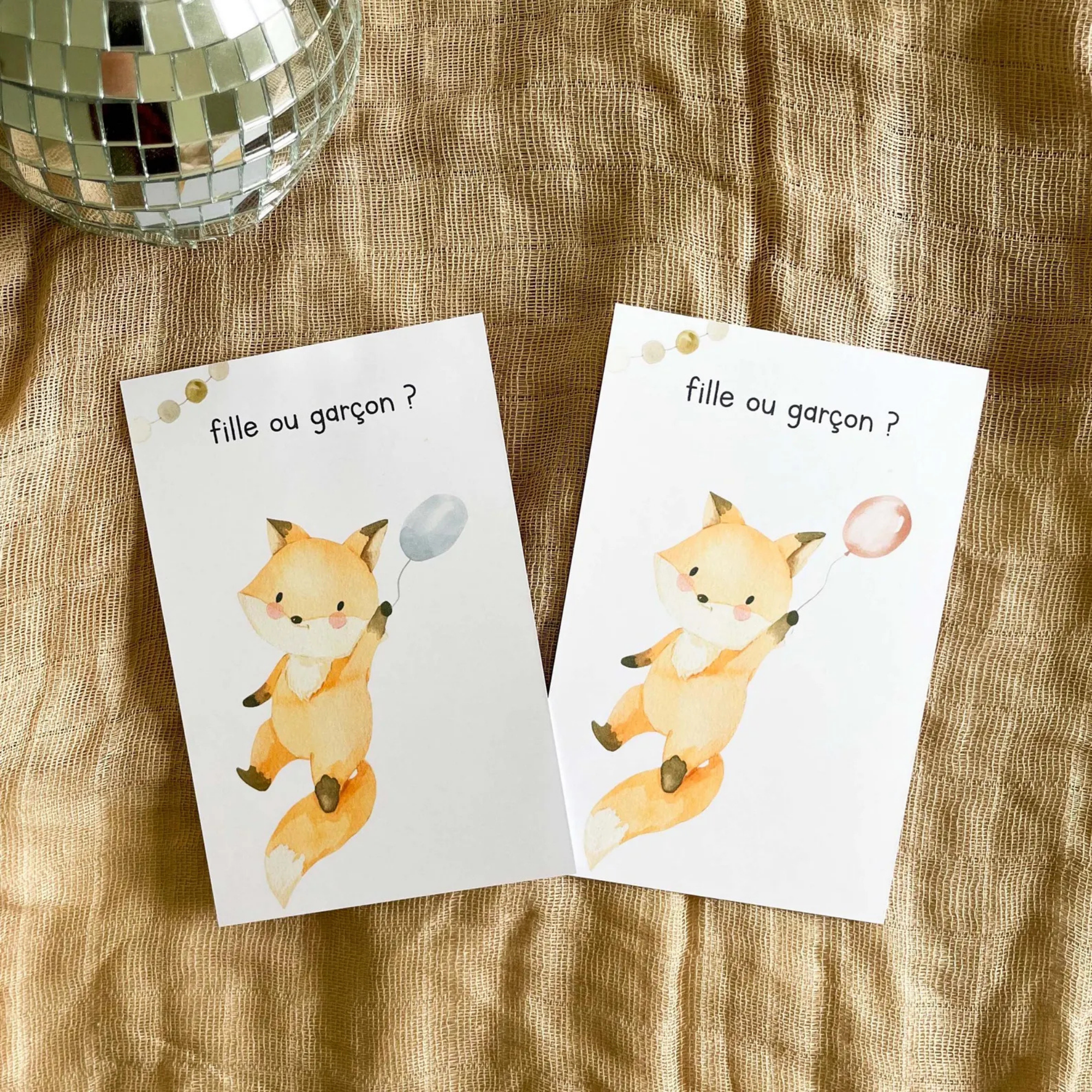 Gender reveal card - Fox &amp; Balloons
