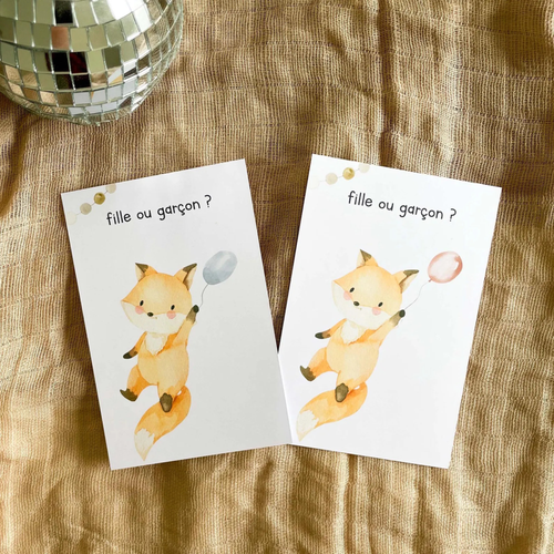 Gender reveal card - Fox &amp; Balloons