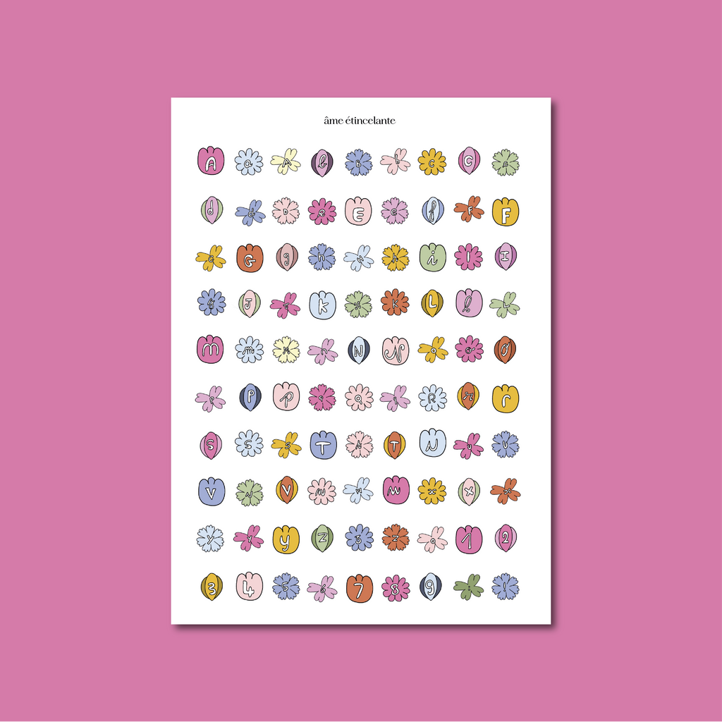 Planches de stickers - alphabet fleurs 🌸