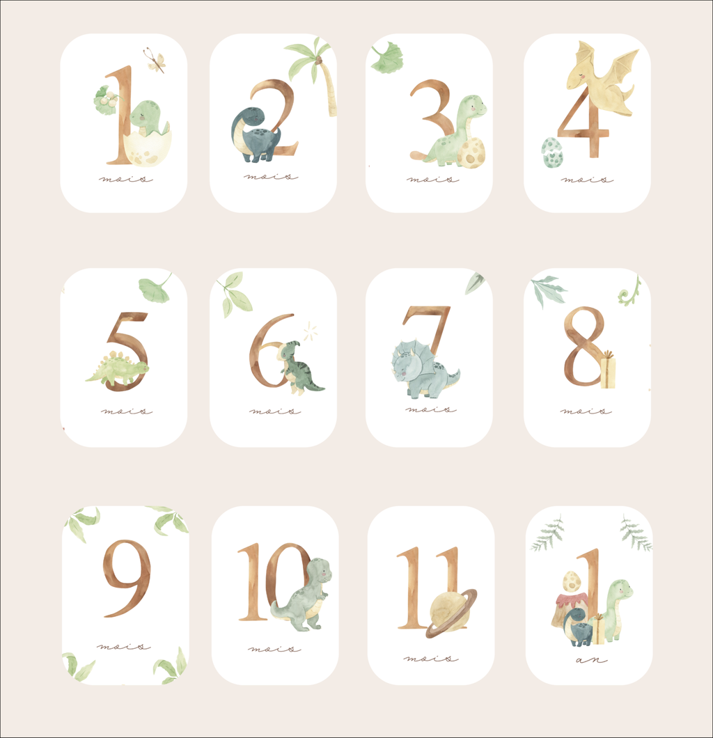 Baby milestone cards - First year - Dinosaur