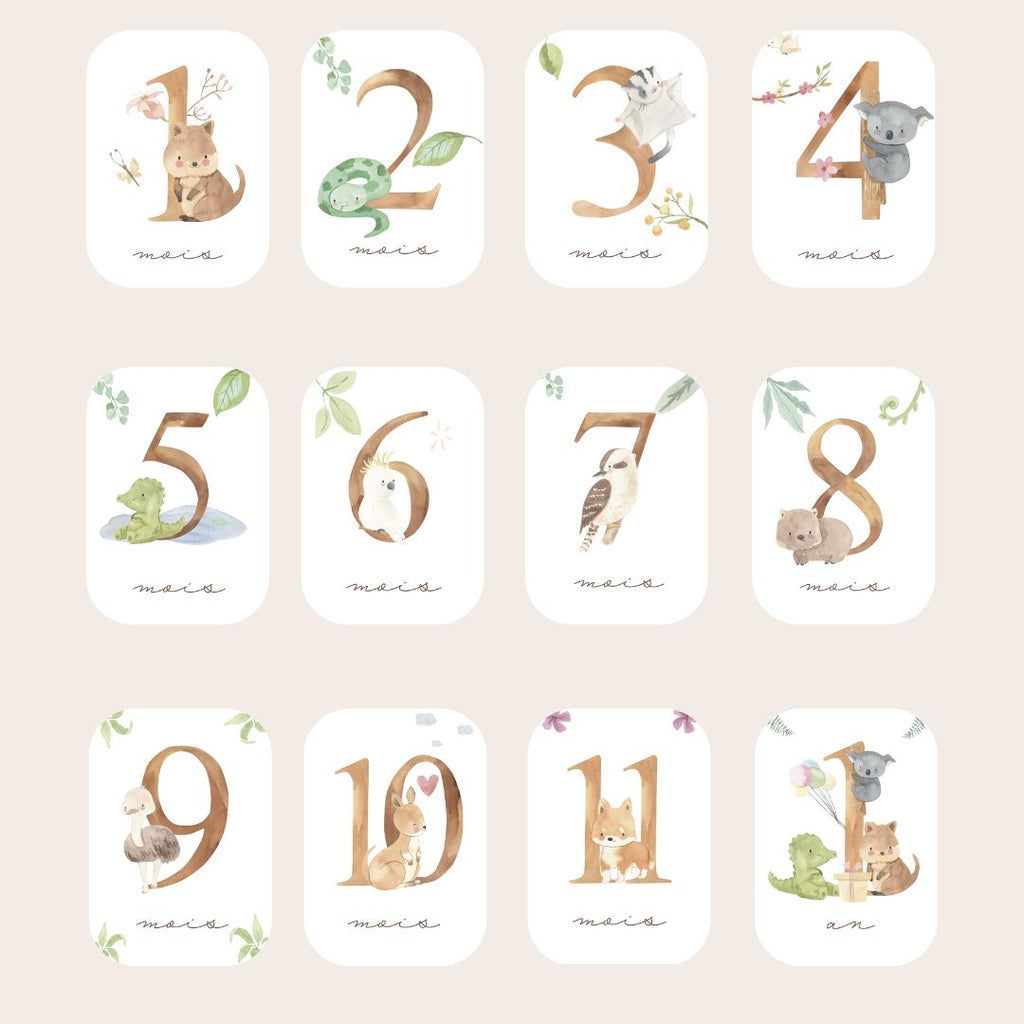 Baby Milestone Cards - First Year - Australian Animals
