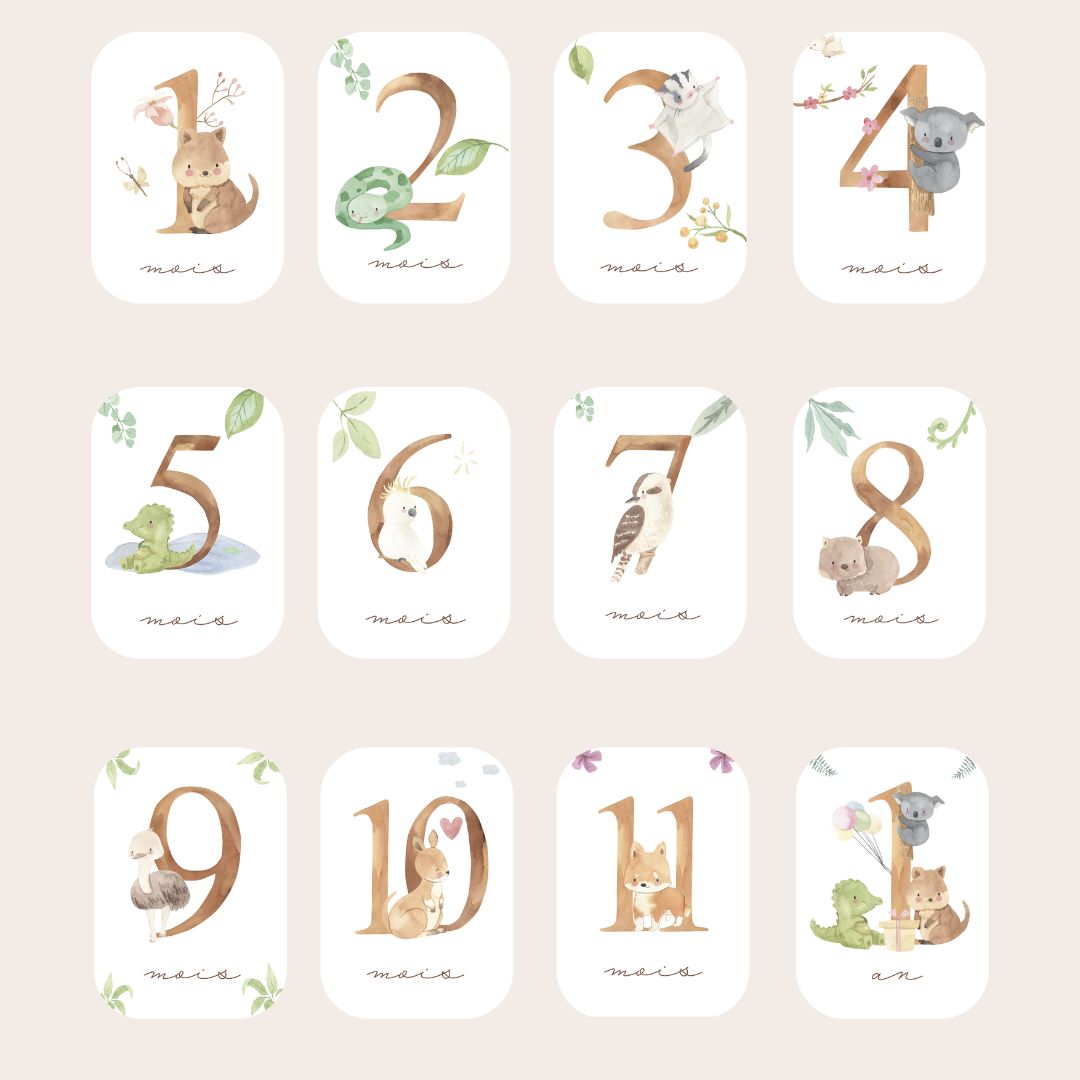 Baby Milestone Cards - First Year - Australian Animals
