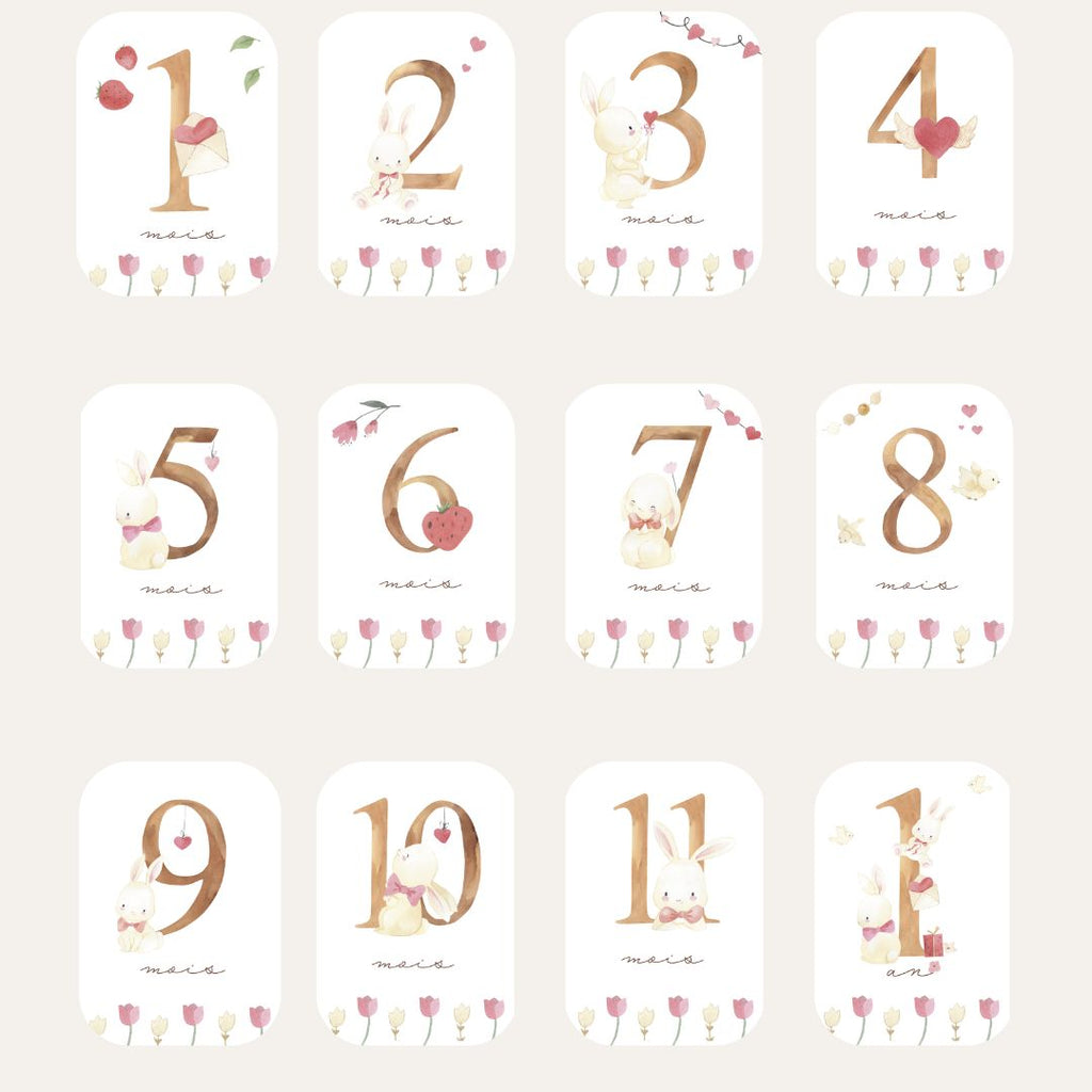 Baby milestone cards - First year - Coquette Rabbit