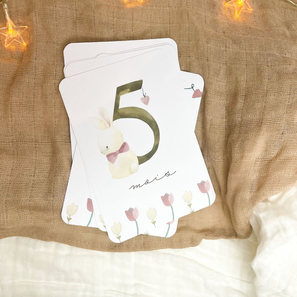 Baby milestone cards - First year - Coquette Rabbit