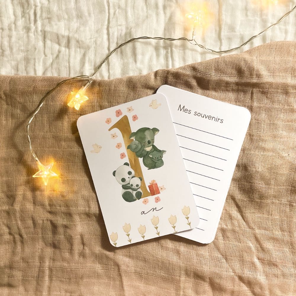 Baby milestone cards - First year - Panda and Koala