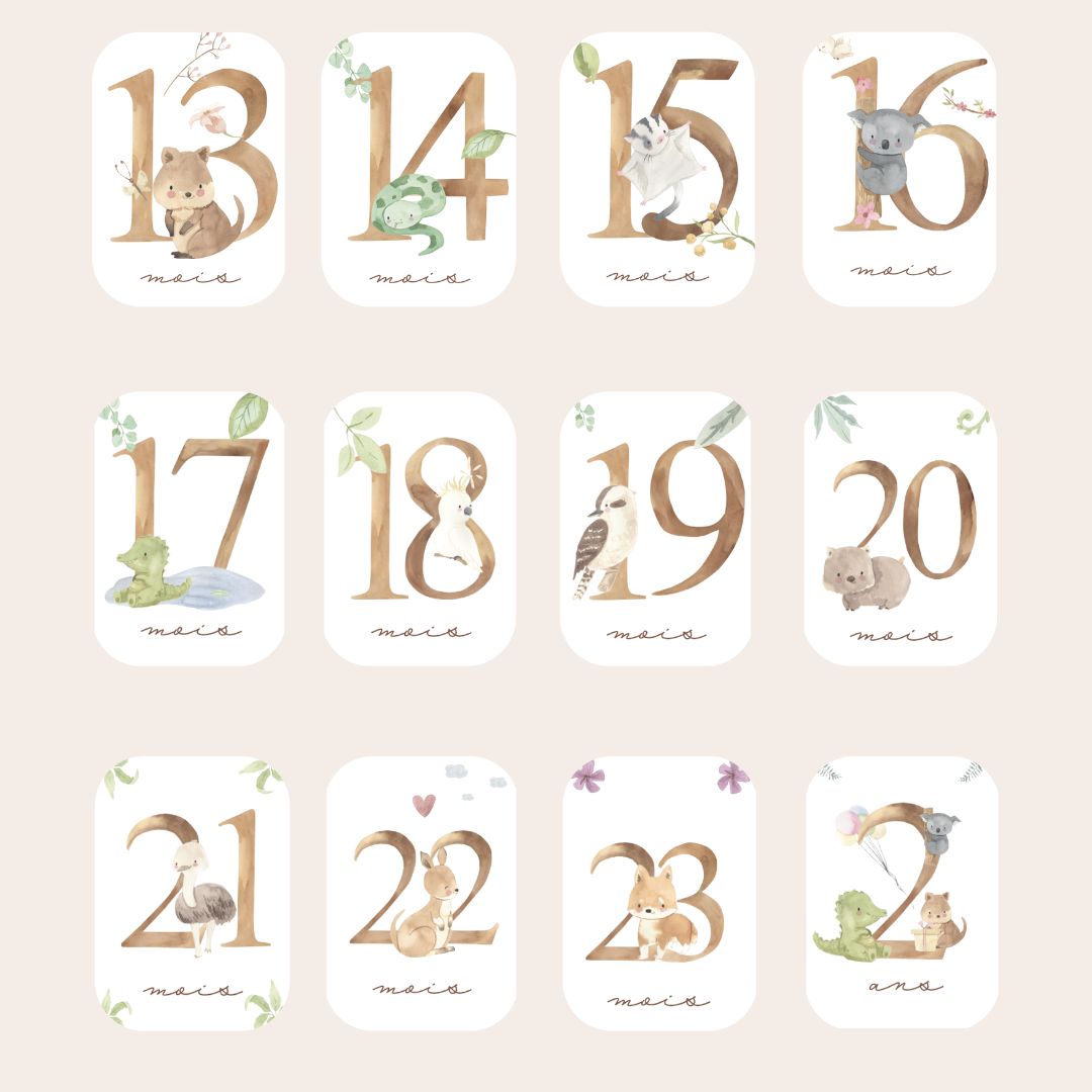 Baby Milestone Cards - Second Year - Australian Animals