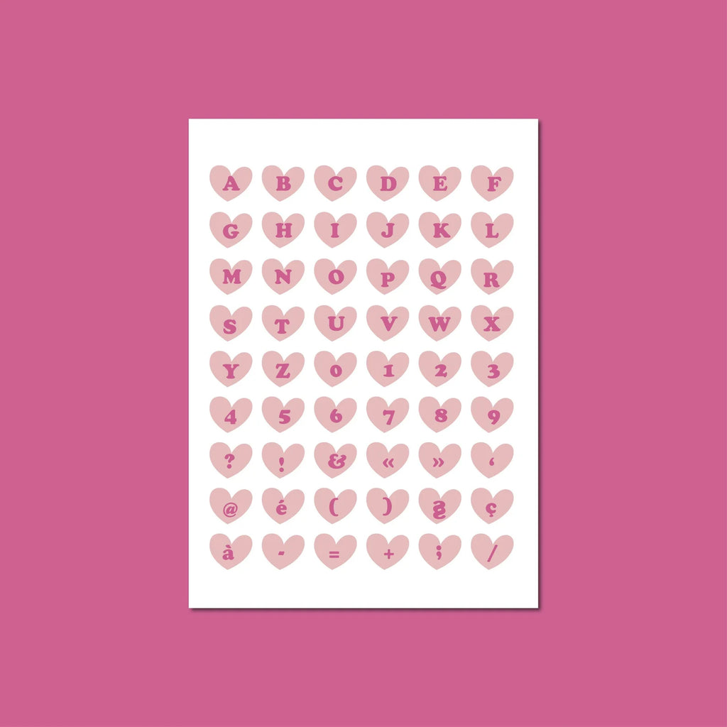Sticker sheet - hearts alphabet