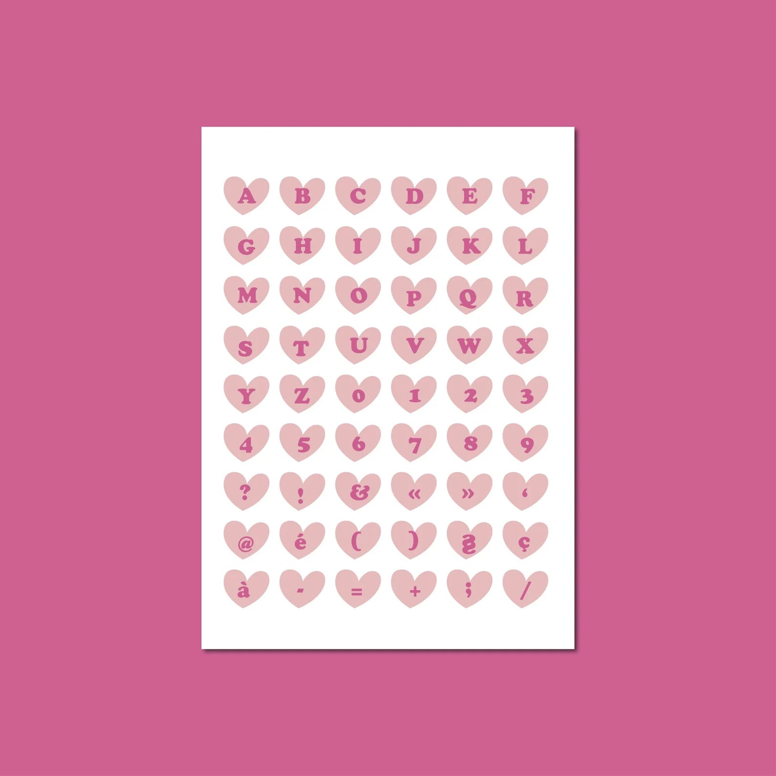 Sticker sheet - hearts alphabet