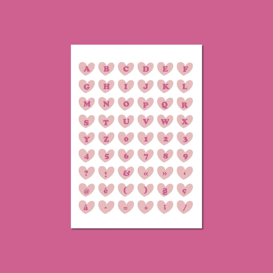 Sticker sheet - hearts alphabet