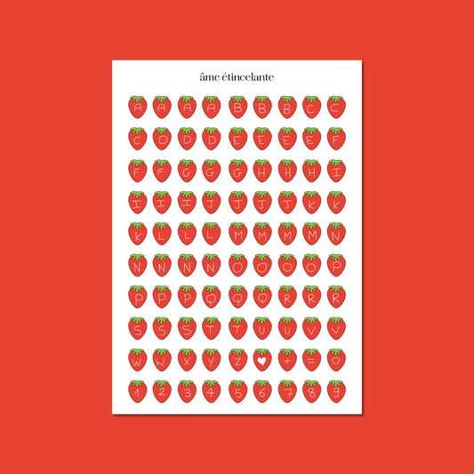 Planche de stickers - alphabet fraise