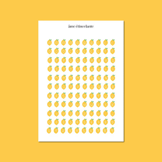 Planche de stickers - alphabet citron