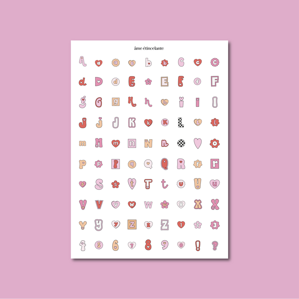 Planches de stickers - alphabet rétro love