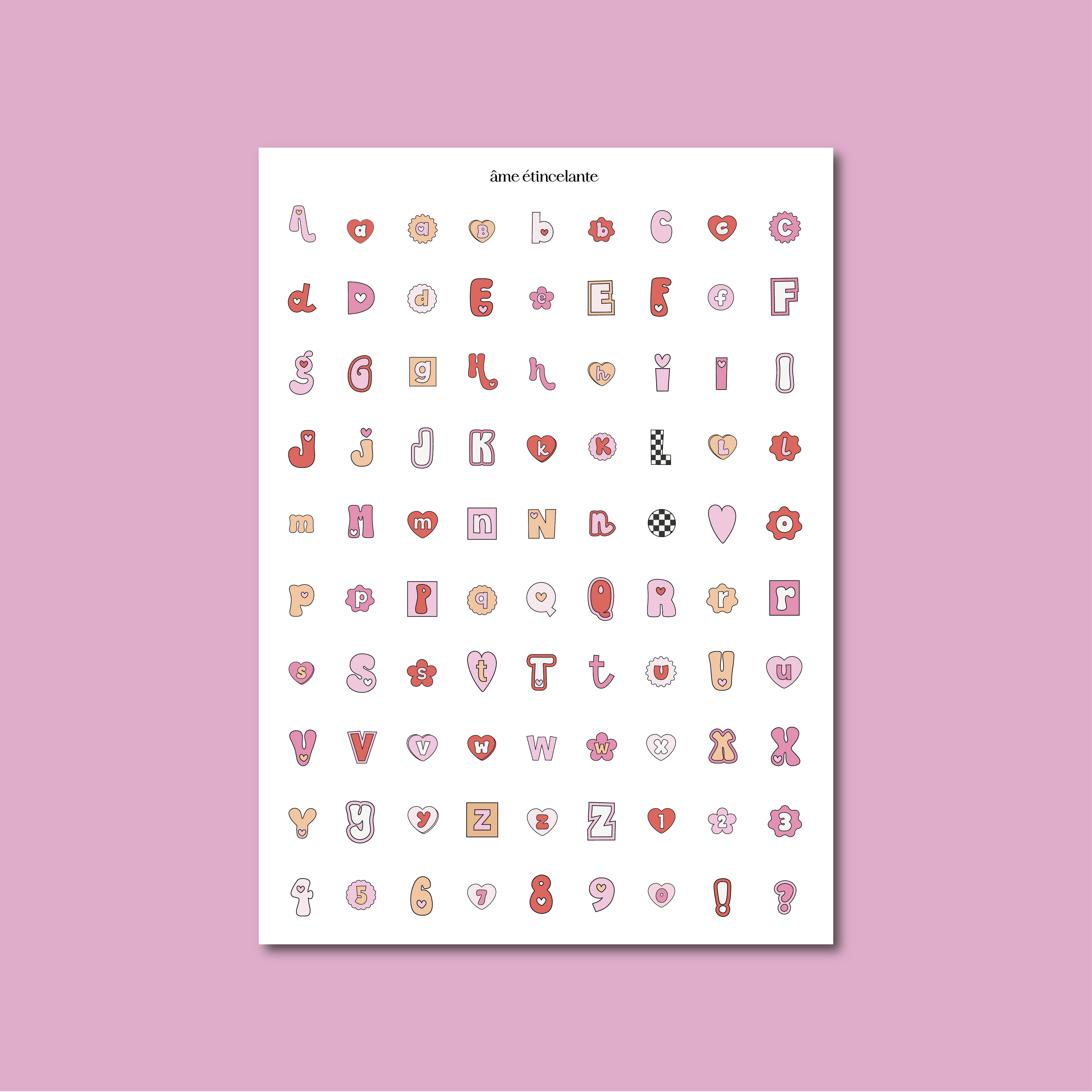Planches de stickers - alphabet rétro love