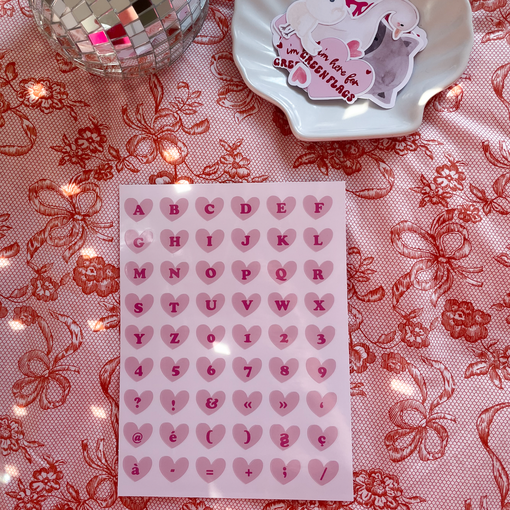 Sticker sheet - hearts alphabet