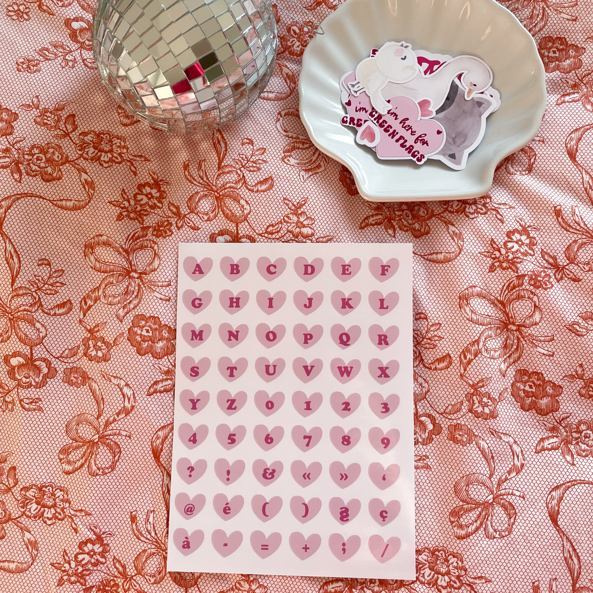 Sticker sheet - hearts alphabet